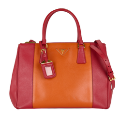 Double Zip Galleria Tote, Leather, Orange/ Red, 7/L, S/LT,3*